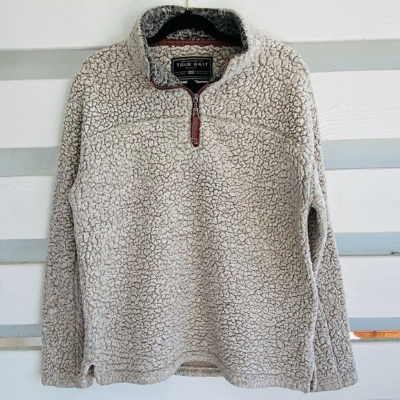 True Grit Women's Medium Quarter Zip Sherpa Pullover Fleece Sweater in Cream - Picture 1 of 9